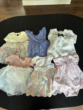 Girls' Pastel Floral & Solid Dress Set - Pink, Purple, White, Yellow
